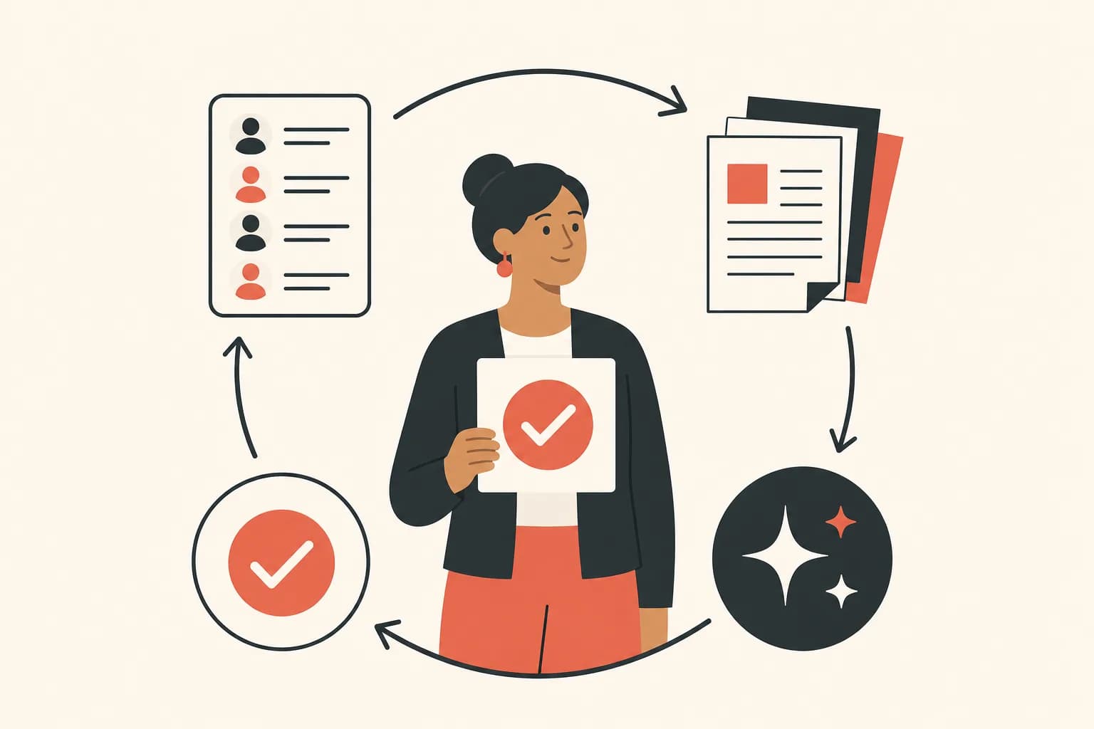 A teacher at the centre of a feedback workflow, retaining control over AI suggestions and the final decision